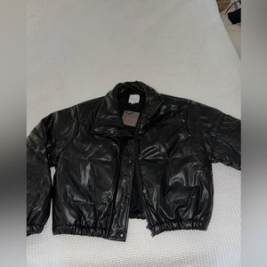 Faux Leather Cropped Puffer Jacket